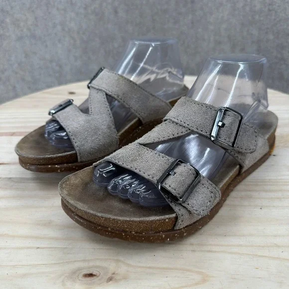 Dansko Cork Footbed Slide Sandals 8.5 Vibram Suede Double Strap Buckle Comfort - Picture 2 of 12